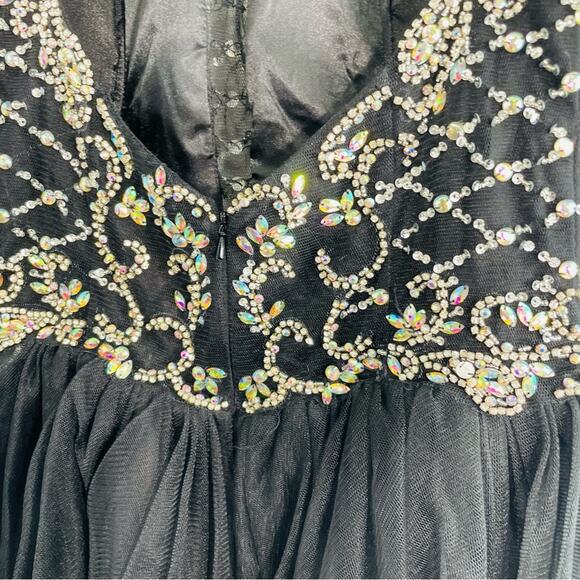 NWT Milano Formals Black Silver Beaded Mesh Keyhole Open Back Formal Prom 10 - Picture 12 of 12